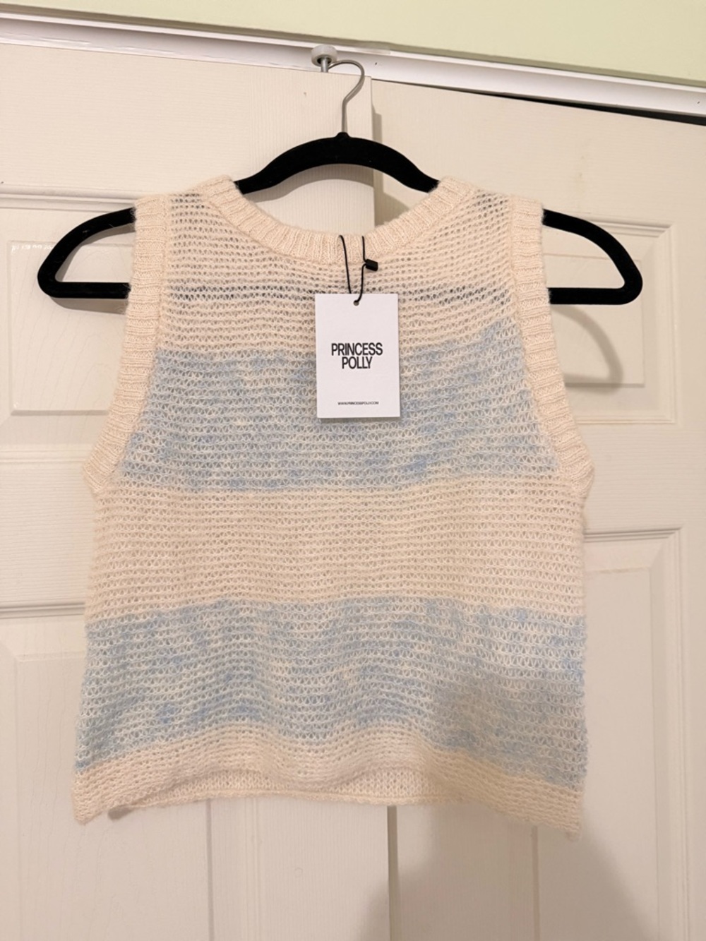 Princess Polly Cream & Light Blue Striped Knit Tank